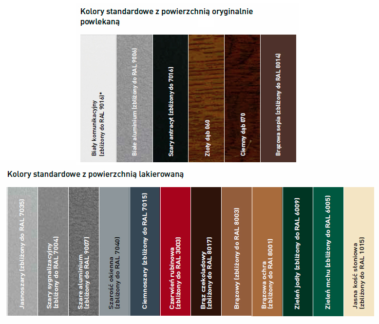 Paleta kolorów dla bramy Superior 42