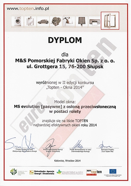 Dyplom Top Ten okna 2014